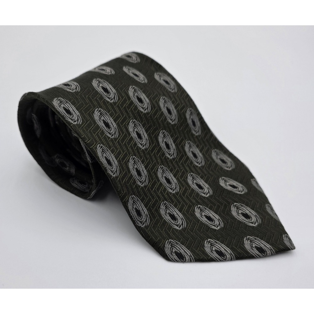 Giorgio Armani Cravatte Silk Acetate Geometric Swirl Pattern Dark Green‎ Tie